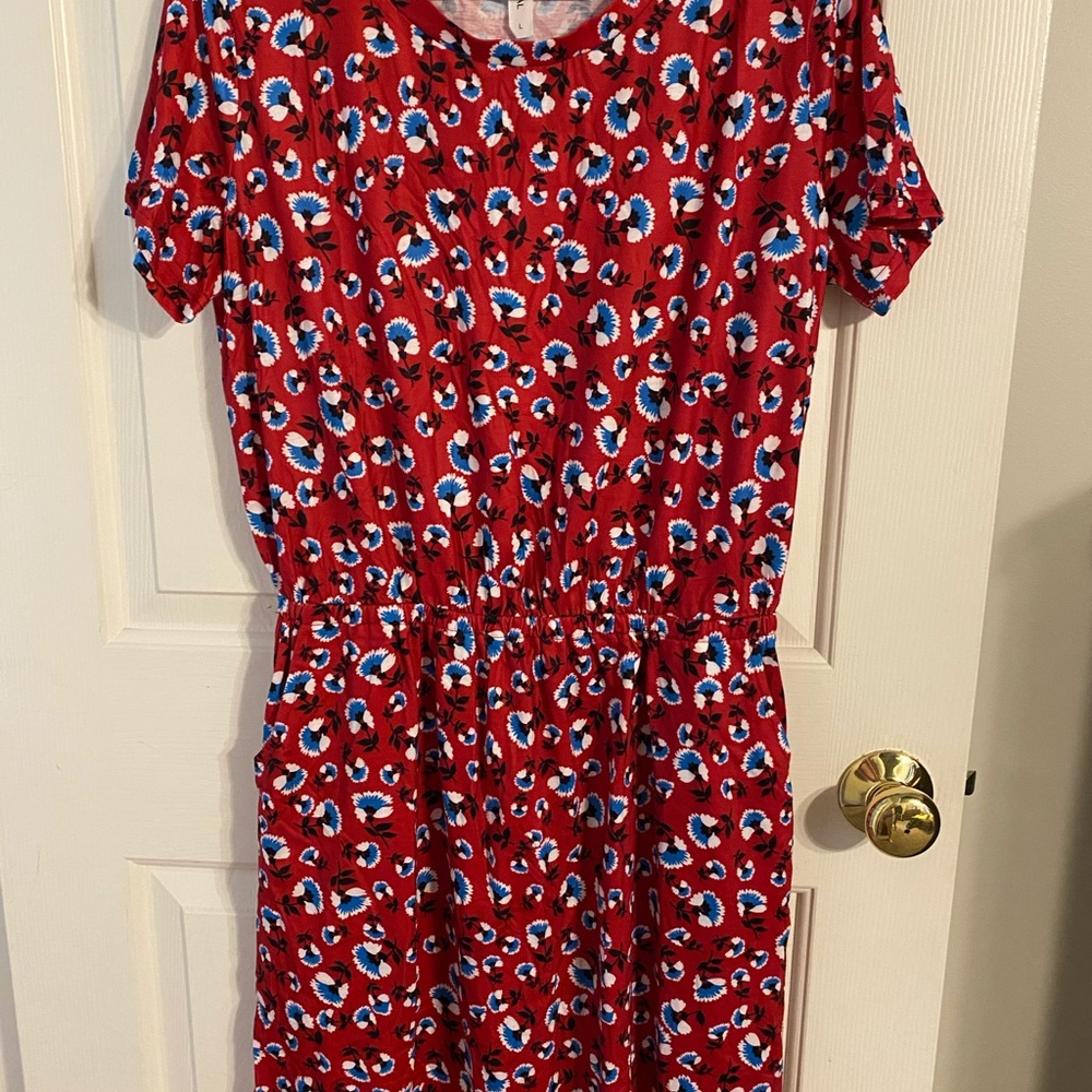 Red and blue floral dress